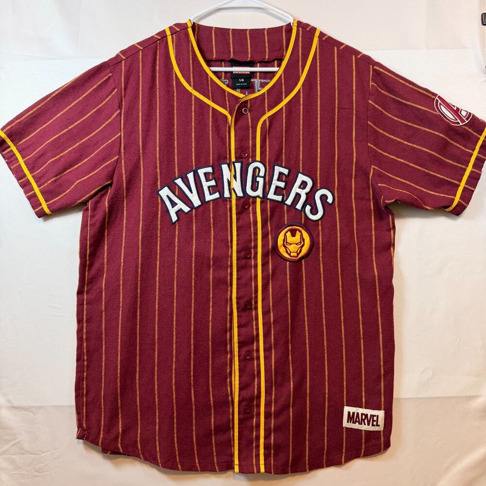 Marvel Avengers Iron Man Tony Stark 63 Pinstripe Baseball Jersey Mens Size Large
